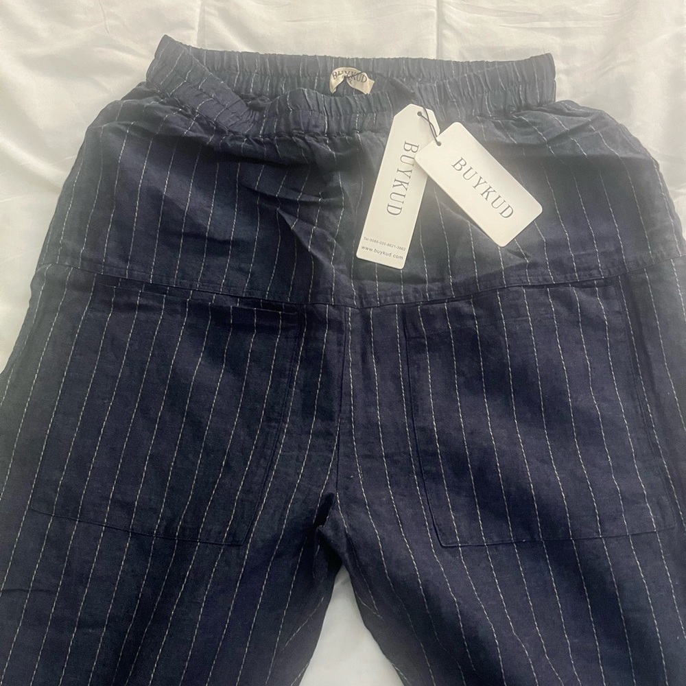BUYKUD NEW M/L Women’s Blue Striped Pants